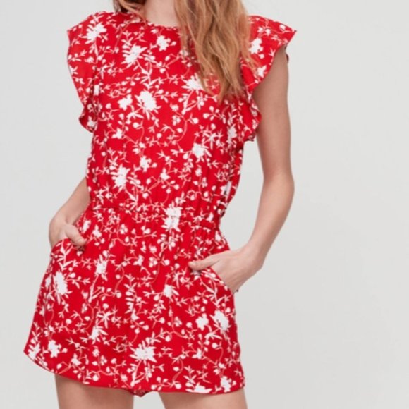 Aritzia Wilfred Red Fleurette Floral Romper - Picture 2 of 11